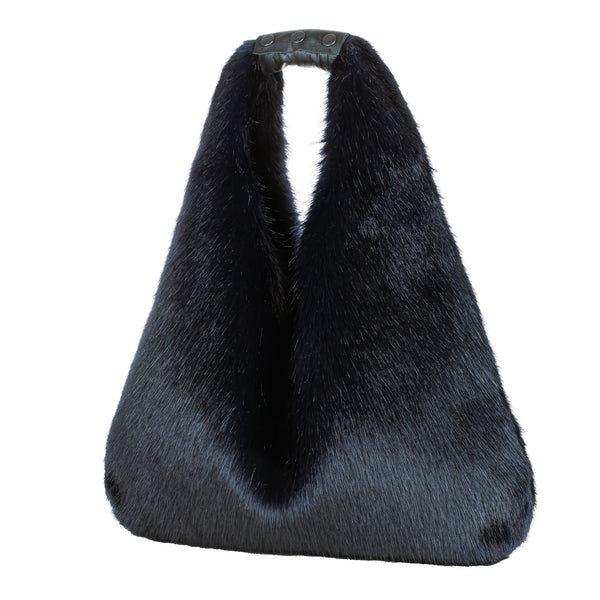  Midnight blue faux fur Triangle Bag by Helen Moore