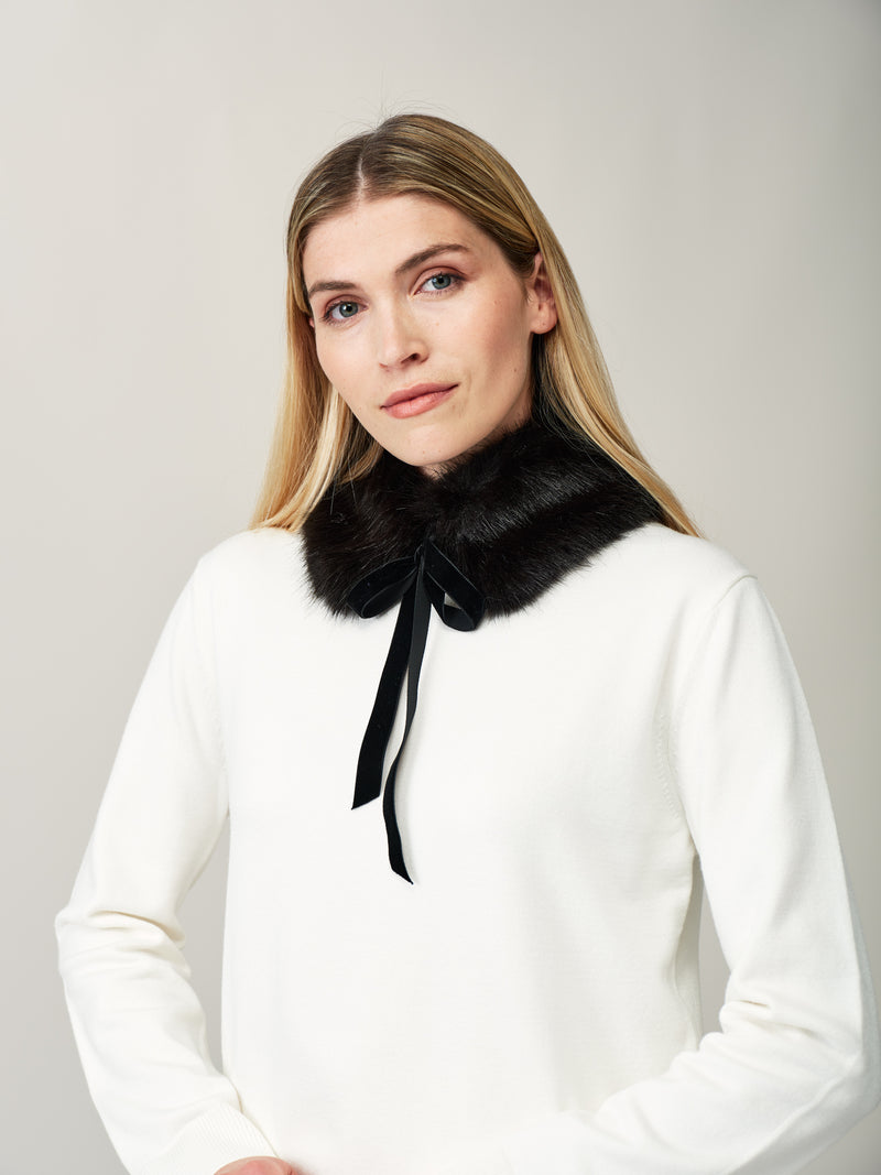 Model wearing the Diana Collar in Jet Black faux fur by Helen Moore  