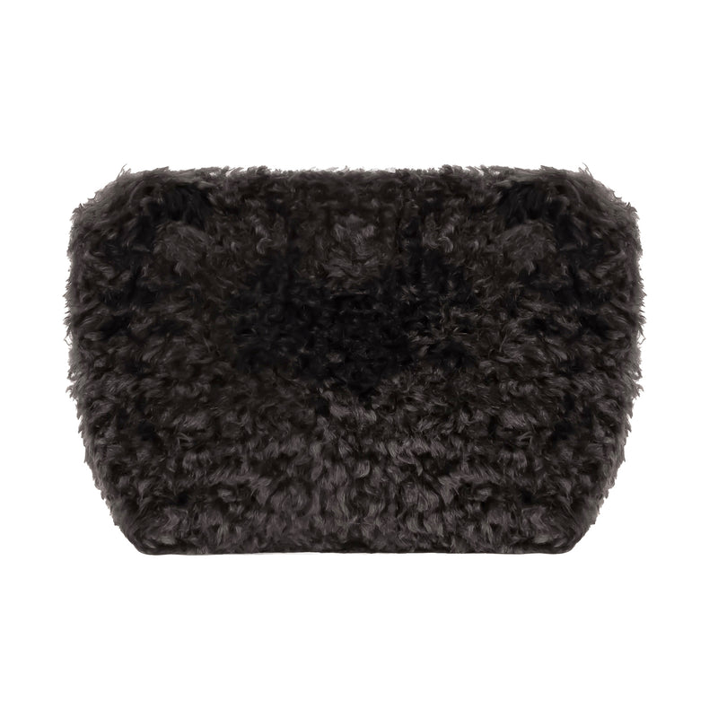 Charcoal faux sheepskin make up bag by Helen Moore