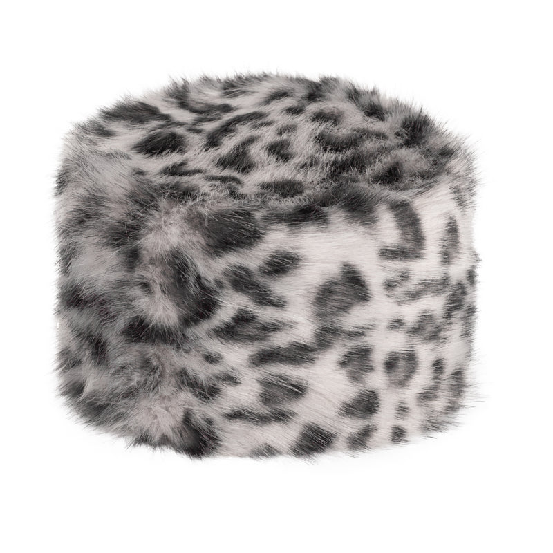 Faux Fur Pillbox Hat in Silver Leopard