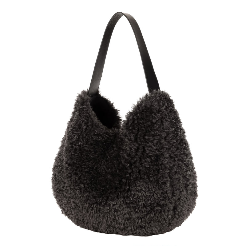  Charcoal faux sheepskin Slouch Bag by Helen Moore