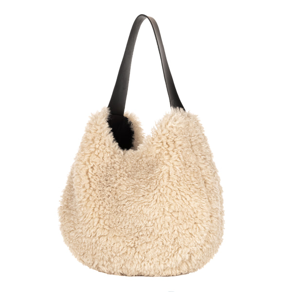 Cream faux sheepskin Slouch Bag by Helen Moore