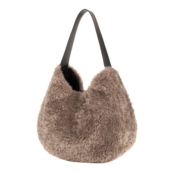 Taupe faux sheepskin bag by Helen Moore