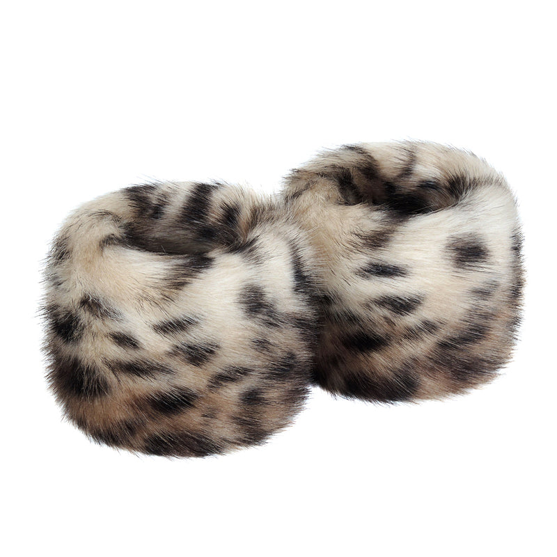 Ocelot animal print faux fur wrist warmer cuffs by Helen Moore