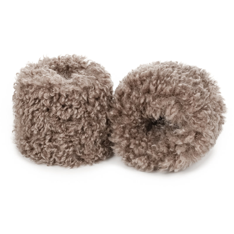 Taupe faux sheepskin wrist warmer cuffs by Helen Moore